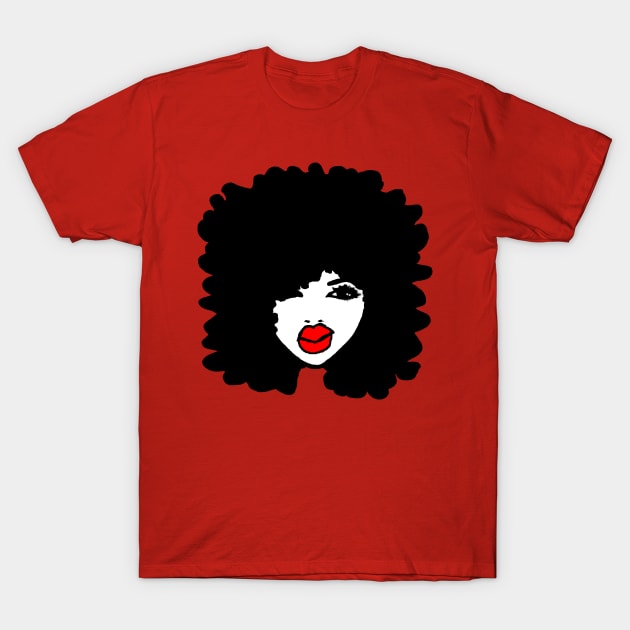 Short Curly Afro Hairstyle Red Lips Big Afro T-shirt T-Shirt by EllenDaisyShop